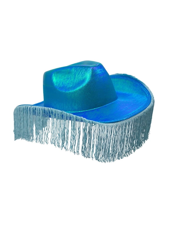 Turquoise Metallic Cowboy Hat With Fringe Sparkly Western Cowgirl Party Fest