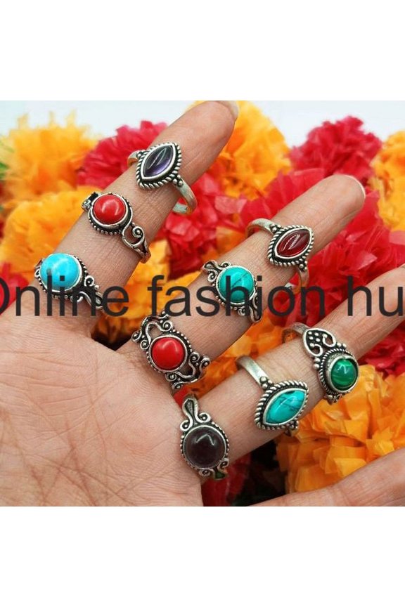 Turquoise& Mix Gemstone 925 Sterling Silver Plated Handmade 5pcs Ring