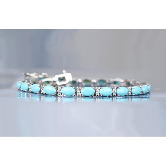 Turquoise & Moissanite Chain Tennis Bracelet,Silver Gold Bridal Anniversary Gifts For Mother,women