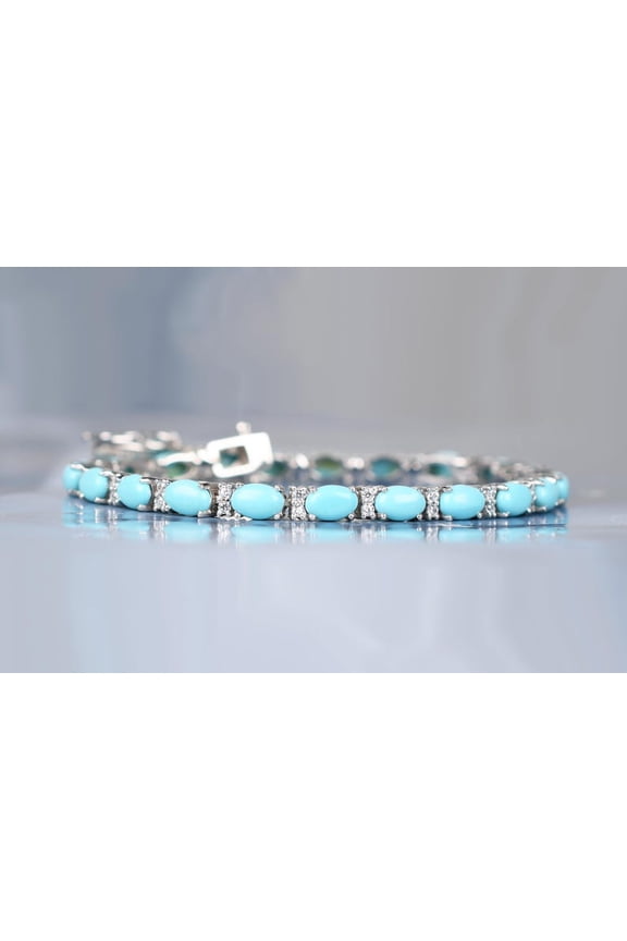 Turquoise & Moissanite Chain Tennis Bracelet,Silver Gold Bridal Anniversary Gifts For Mother,women