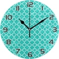 thumbnail image 1 of Turquoise Moroccan Pattern Wall Clock Round Vintage Silent Non Ticking Battery Operated Accurate Arabic Numerals Design for Home Kitchen Living Room Bedroom, 10 Inch, 1 of 5