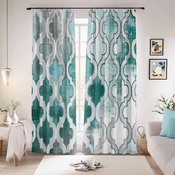 Turquoise Morocco Blackout Curtains for Bedroom/Living Room, Pinch Pleated Black Out Curtains, Grey Ombre Retro Mottled Painting Art Room Darkening Window Drapes with Hooks 2 Panels, 59"x70"
