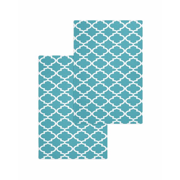 Turquoise Morocco Kitchen Dish Towels for Drying Dishes Set of 2, Boho Ethnic Traditional Geometric Waffle Weave Microfiber Terry Hand Tea Bathroom Towels Quick Dry & Absorbent Towel 15.7x23.6