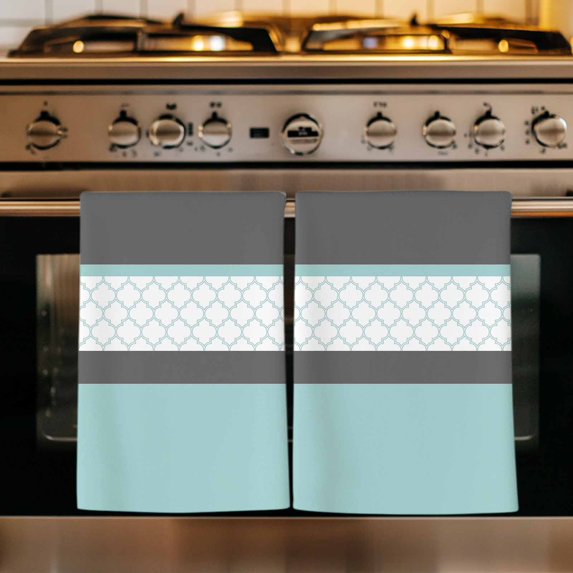 Turquoise Morocco Kitchen Towels Set of 1, Geometric Grey Stripes Modern Absorbent Dish Towels for Kitchen, Microfiber Hand Towel, Quick Drying Tea Towel for Cleaning Decorative Dishcloths