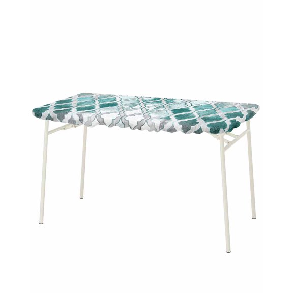 Turquoise Morocco Rectangle Tablecloth, Waterproof Elastic Fitted Table Covers for 8 Foot Tables, 32x96inch Decorative Tablecloths for Picnic, Camping, Outdoor, Grey Ombre Retro Mottled Painting Art