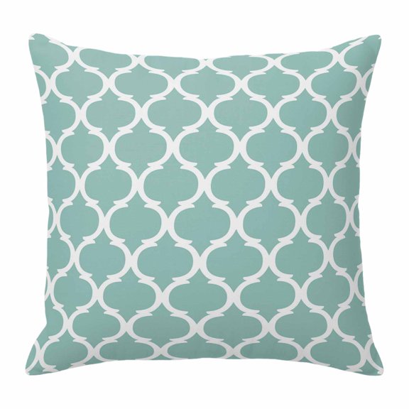 Turquoise Morocco Throw Pillow Cover Trellis Cyan Geometric Abstract Cotton Linen Cushion Cover Throw Pillow Case with Invisible Zipper for Couch Sofa Bed Chair Car 24x24 Inch