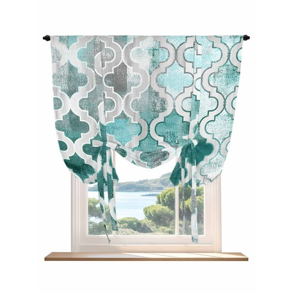 Turquoise Morocco Tie Up Curtains for Windows 45 Inch Length Balloon Curtains Kitchen Adjustable Balloon Window Shade Grey Ombre Retro Mottled Painting Art Tie Up Bathroom Curtain Window 42"x45"
