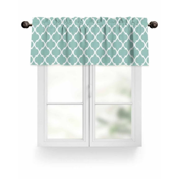 Turquoise Morocco Valances for Windows Trellis Cyan Geometric Abstract Valance Rod Pocket Light Filtering Short Window Treatments Curtains for Kitchen Bathroom Living Room Bedroom, 42 x 12 Inch