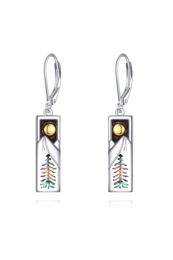 Turquoise Mountain Earrings, Pure Silver Mustard Seed Pendant Earrings, Mountain Jewelry Gifts for Skiers, Hikers, Campers, Mountaineers and Nature Lovers