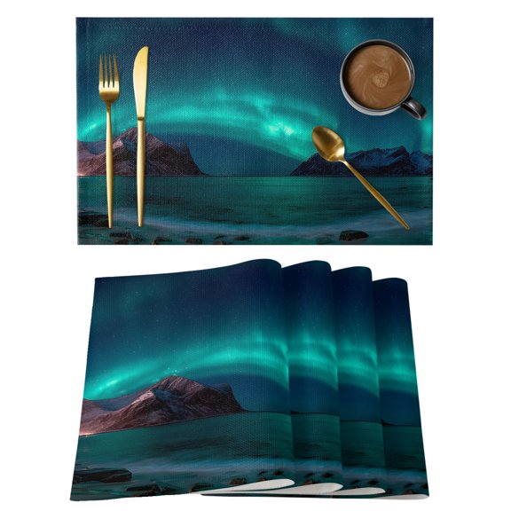 Turquoise Natural Landscape Placemats Set of 4 Mountain Sky Place Mats Indoor Wipeable Table Mats Washable Cloth Dining Table Placemats for Kitchen Holiday Party Home Decor 13x19 Inch
