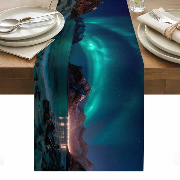 Turquoise Natural Landscape Table Runner Mountain Sky Tablerunners 13 x 60 Inch, Table Decorations Tabletop Scarf for Summer Gathering Holiday Farmhouse Kitchen Dining Decor