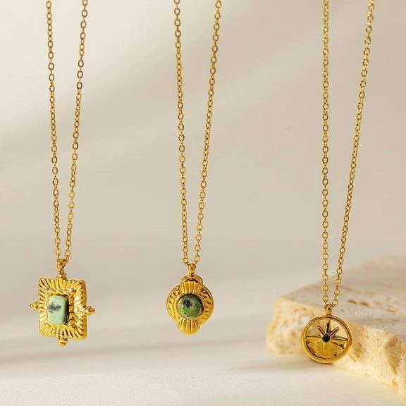 Turquoise Natural Stone Pendant Necklace For Women Vintage