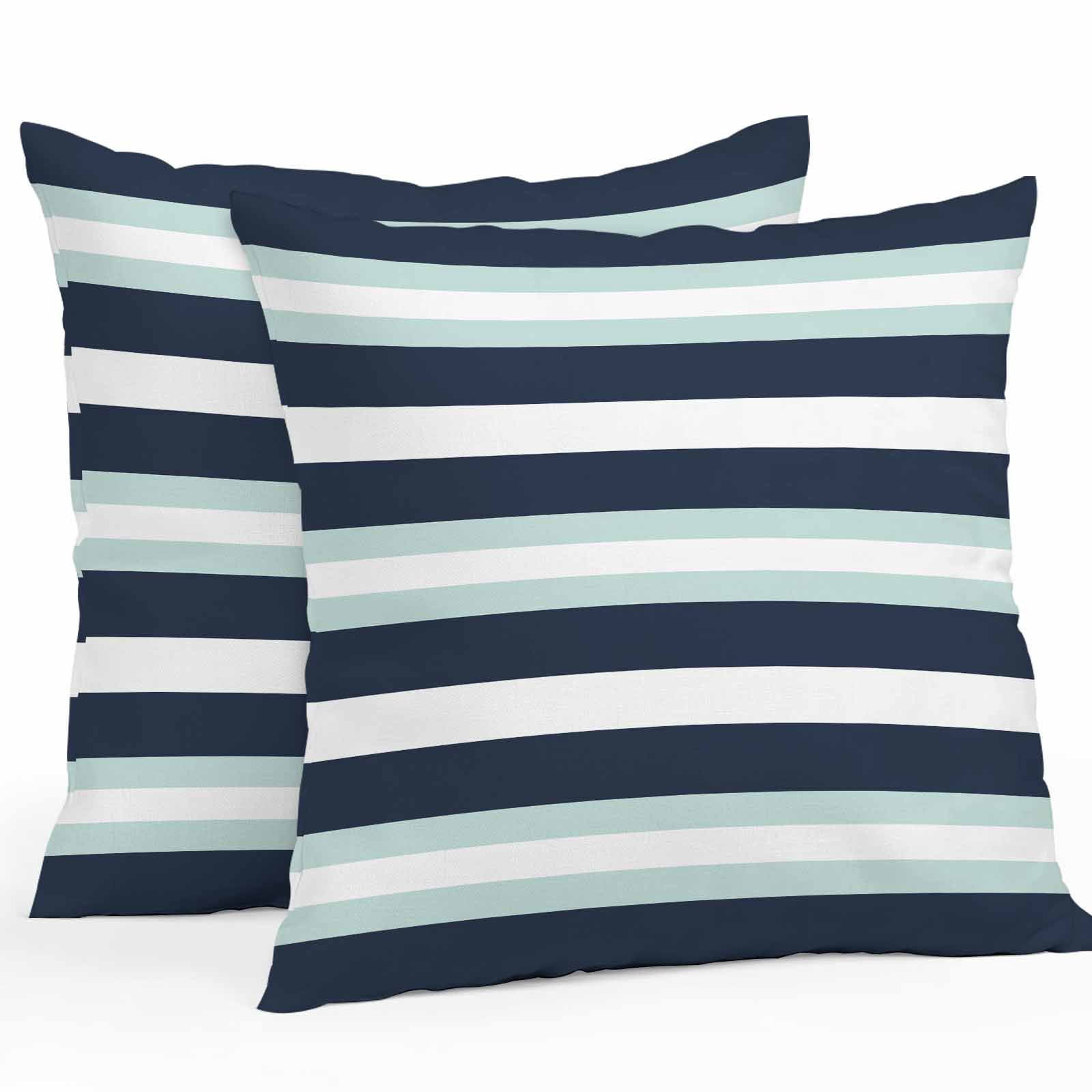 Turquoise Navy Blue Stripe Outdoor Pillow Covers Set of 2 Modern Abstract Waterproof Throw Pillow Case Decorative Square Cushion Cover for Patio Couch Garden Balcony, 18"x18"