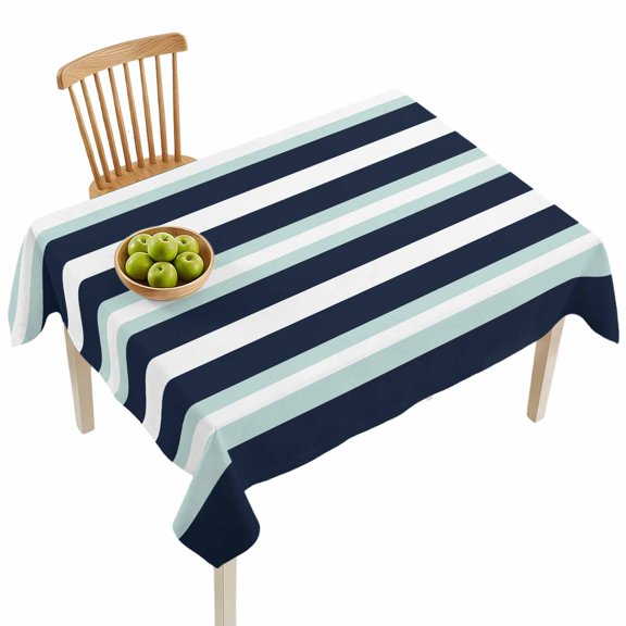 Turquoise Navy Blue Stripe Table Cloth 52x70 Inch Rectangle, Modern Abstract Minimalist Waterproof Tablecloth Oil Proof Washable Table Cover for Party Picnic Dining Camping