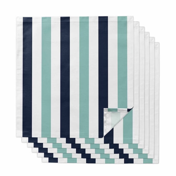 Turquoise Navy Blue Striped Cloth Napkins, Farmhouse Stripe Art Washable and Reusable Dinner Napkins Set of 6, Table Napkin for Kitchen Party Birthday Wedding Hotel Housewarming 20"x20"