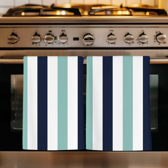Turquoise Navy Blue Striped Kitchen Towels Set of 4, Farmhouse Stripe Art Absorbent Dish Towels for Kitchen, Microfiber Hand Towel, Quick Drying Tea Towel for Cleaning Decorative Dishcloths