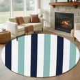 thumbnail image 1 of Turquoise Navy Blue Striped Round Living Room Rugs 8 ft, Modern Washable Large Area Rug with Non-Slip Sturdy Edge Binding Round Carpet for Dining Room Kitchen Office, 1 of 9