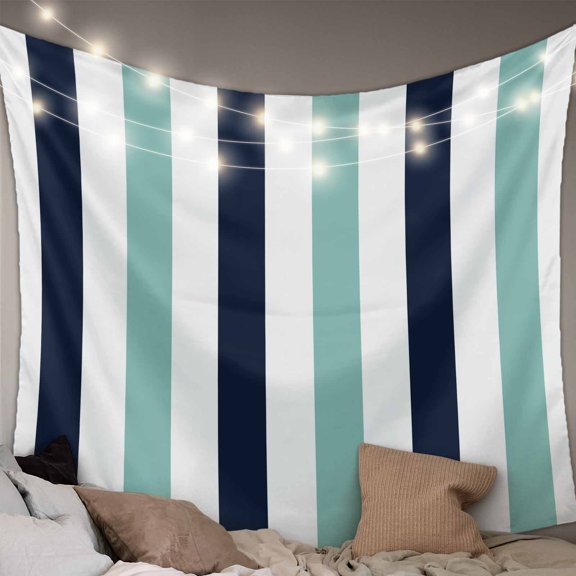 Turquoise Navy Blue Striped Tapestry for Bedroom Wall Hanging Tapestry, Farmhouse Stripe Art Ceiling Backdrop Tapestries Poster Blanket Wall Decor for Teens Room Living Room Dorm 59" x 90"