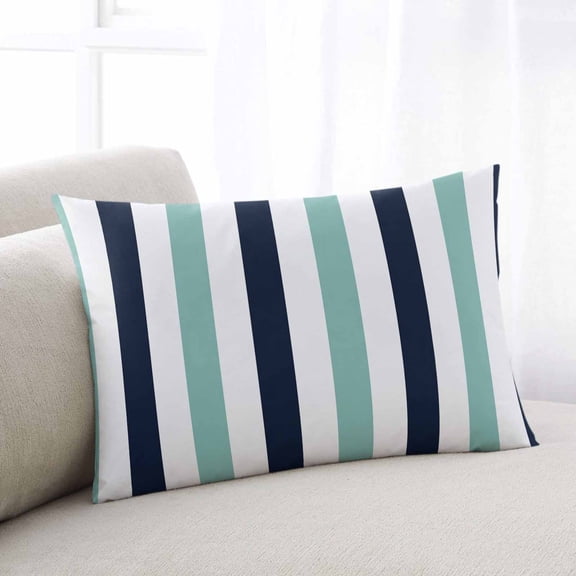 Turquoise Navy Blue Striped Throw Pillow Covers, Farmhouse Stripe Art Soft Breathable Pillow Cases with Invisible Zipper for Sleeping, Standard Pillowcases for Couch Bed Sofa Chair 20x26 Inches