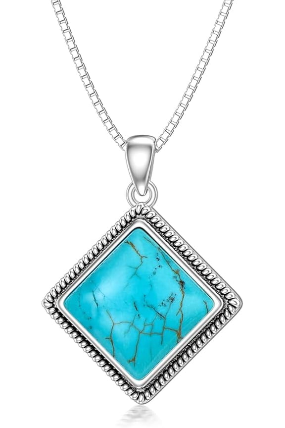 Turquoise Necklace 925 Sterling Silver Natural Turquoise Gemstone Pendant Vintage Bohemian Western Jewelry Gifts for Women