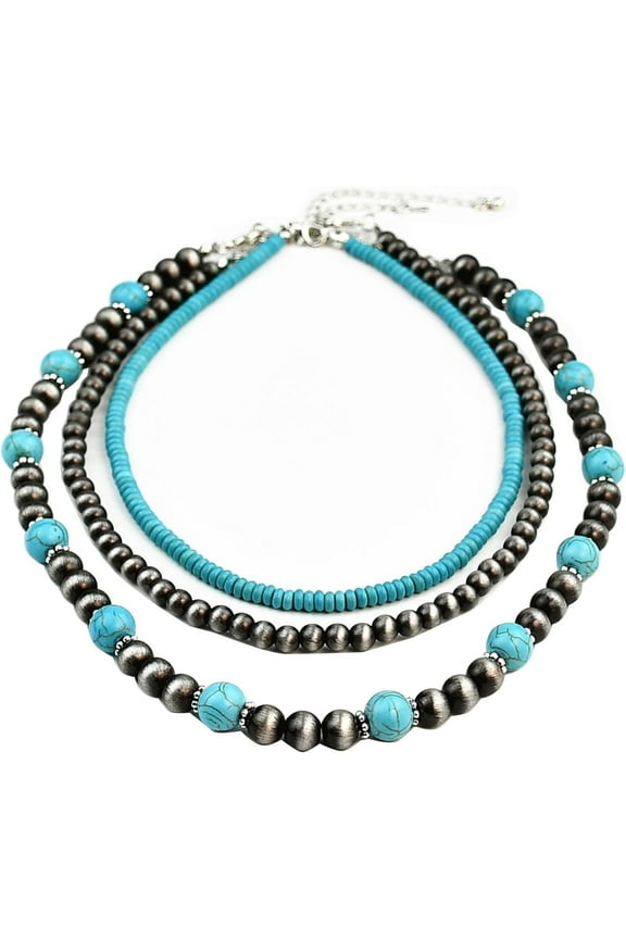 Turquoise Necklace Quality Round Stone Beads Chunky Fashion Jewelry for Women cross Necklace Multi necklace[y030]