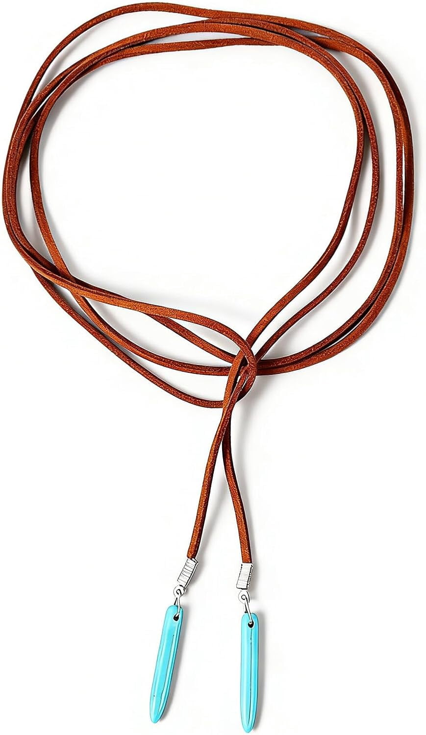 Turquoise Necklace, Vintage Lariat Necklace for Women Y necklace, Turquoise Choker Necklace with Leather Cord, Handmade Western Style Jewelry[u6179]