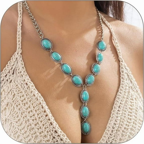Turquoise Necklace for Women Trendy Y Necklace Charm Necklace Bohemian Style Necklace Dainty Turquoise Pendant Necklace Western Cowgirls Jewelry Gift