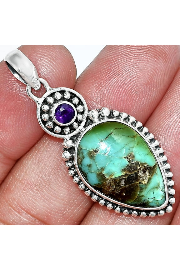 Turquoise Nevada Aztec Mt & Amethyst 925 Sterling Silver Pendant Jewelry P-1500 SDP152880