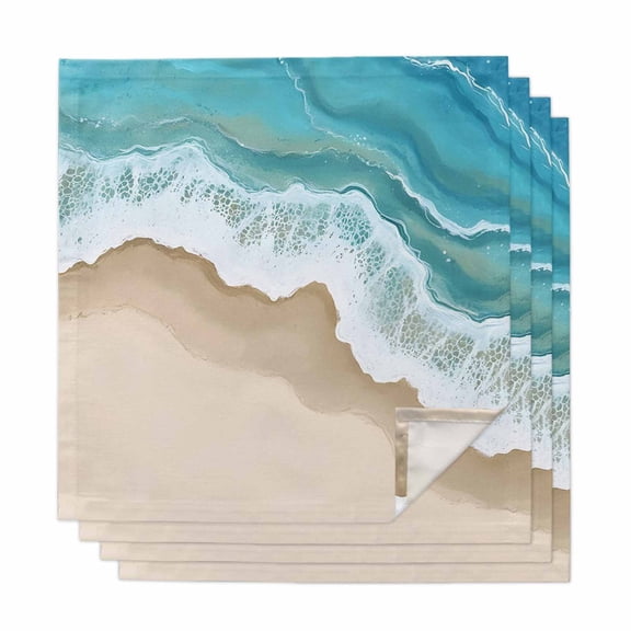 Turquoise Ocean Cloth Napkins, Gradient Brown Shore Sandy Beach Abstract Washable and Reusable Dinner Napkins Set of 4, Table Napkin for Kitchen Party Birthday Wedding Hotel Housewarming 20"x20"