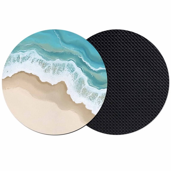 Turquoise Ocean Coasters Set of 2, Gradient Brown Shore Sandy Beach Abstract Absorbent Coasters for Drinks, Coaster for Bar Office Dining Coffee Table Accessories Decor, Non Slip Round Desk Coaster