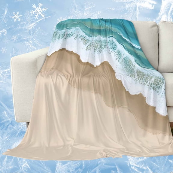 Turquoise Ocean Cooling Blanket,Lightweight Breathable Summer Throw Blanket with Double Sided Cold Effect,Gradient Brown Shore Sandy Beach Abstract Picnic Blankets Bed Sheet for Hot Sleepers 30"x40"