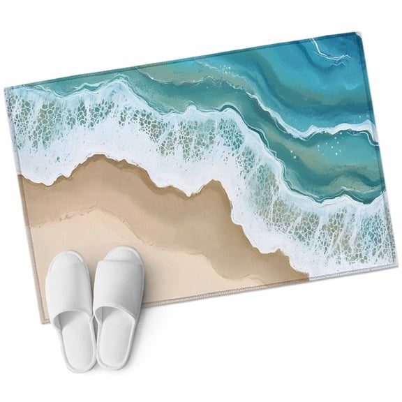 Turquoise Ocean Large Area Rugs for Bedroom Living Room, Soft Non Slip Carpet Bedside Rug, Gradient Brown Shore Sandy Beach Abstract Rectangle Floor Cover Kitchen Accent Rug 2'x3' for Office