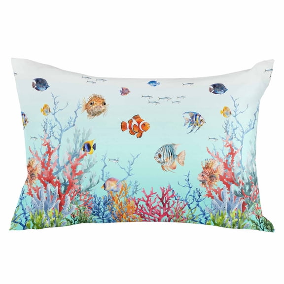 Turquoise Ocean Life Throw Pillow Cover 24 x 36 Inch Decorative Pillow Cover Summer Coastal Coral Fishes Lumbar Pillowcase Seasonal Rectangle Cushion Case for Couch Sofa Bed Living Room