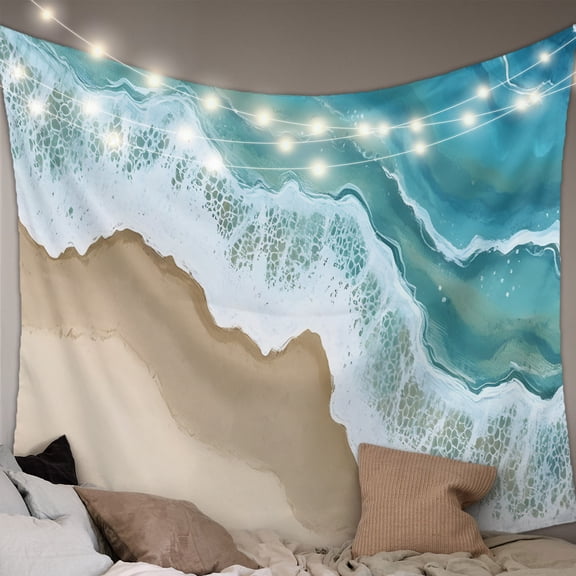 Turquoise Ocean Small Tapestry for Bedroom Wall Hanging Tapestry,Gradient Brown Shore Sandy Beach Abstract Ceiling Backdrop Tapestries Poster Blanket Wall Decor for Teens Room Living Room 23" x 28"