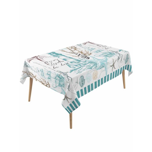 Turquoise Ocean Table Cloth, Waterproof Tablecloth for Rectangle Tables, Coastal Nautical Lighthouse Starfish Reusable Washable Fabric Table Cover for Restaurant Kitchen Dining Tables 60"x120"