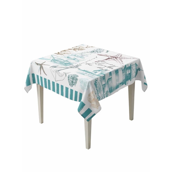 Turquoise Ocean Table Cloth, Waterproof Tablecloth for Square Tables, Coastal Nautical Lighthouse Starfish Reusable Washable Fabric Table Cover for Restaurant Kitchen Dining Tables 54"x54"