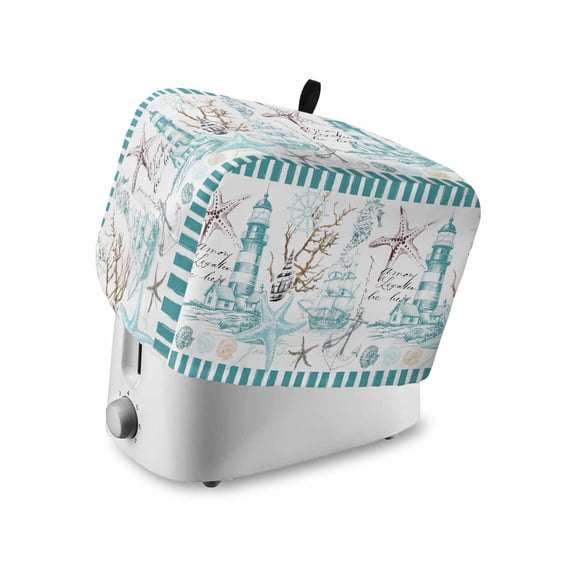 Turquoise Ocean Toaster Cover 2 Slice, Small Kitchen Appliance Covers, Coastal Nautical Lighthouse Starfish Toaster Oven Cover with Loop, Bread Machine Cover Polyester Dust Cover Protection