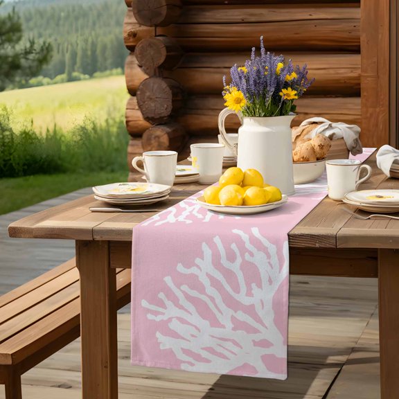 Turquoise Ocean Turtle Waterweed Table Runner 13x70in Non-Slip Cotton Linen Table Runners, Coastal Yellow Starfish Dresser Scarves TableRunner for Dinner Kitchen Dining Wedding Party