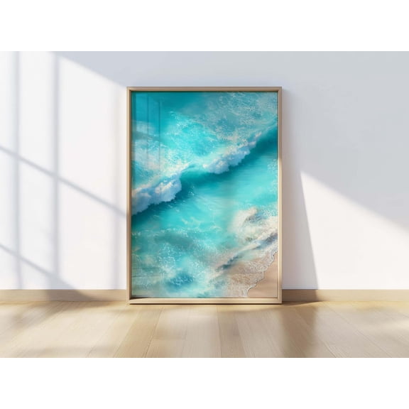 Turquoise Ocean Wave Coastal Beach Wall Art, Unframed Canvas Size 8x12