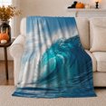 thumbnail image 1 of Turquoise Ocean Wave Curl with White Sea Spray, Coastal Surf Art for Beach Lovers, Birthday Gift, Soft Flannel Blanket for Bedroom and Lounge, Fresh Ocean Home Decor, 1 of 9