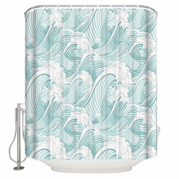 Turquoise Ocean Waves Bathroom Shower Curtains with 12 Hooks Polyester Waterproof Shower Curtain for Stalls and Bathtubs Moire Seaside Abstract Art Decorative Bathroom Privacy Curtain 72x78 Inches