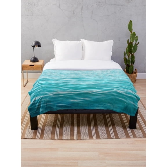 Turquoise Ocean Waves Sherpa Blanket, Coastal Water Surface Throw Blanket, Polyester Fleece 2-Layer Sherpa, Multiple Sizes