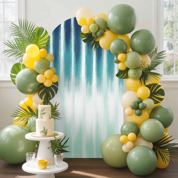 Turquoise Ombre Arch Backdrop Cover, 4FT, Modern Abstract Teal Blue Linear Drips Coastal Spandex Arch Covers Double-Sided Backdrop for Wedding Birthday Party Photo Background Decoration