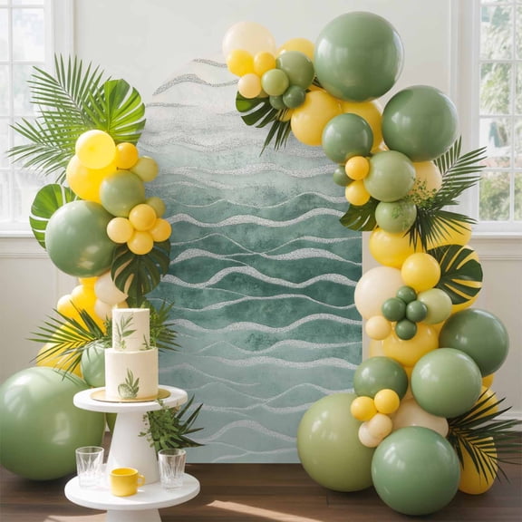 Turquoise Ombre Arch Backdrop Cover, 5FT, Moire Modern Abstract Art Spandex Arch Covers Double-Sided Backdrop for Wedding Birthday Party Photo Background Decoration