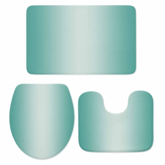 Turquoise Ombre Bath Mat 3 Piece Bathroom Rug Set, Modern Gradient Abstract Art Non Slip Bath Rug Contour Mat and Toilet Lid Cover, Absorbent Shower Mats Soft Bath Rugs and Mats Sets