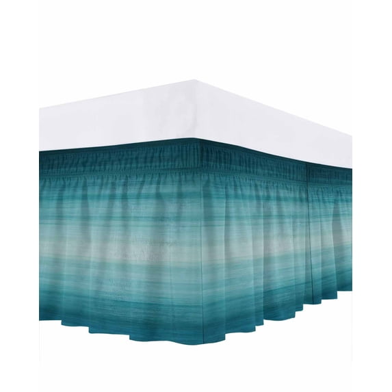 Turquoise Ombre Bed Skirt Queen Size 18 Inch Drop, Modern Abstract Art Gradient Wrap Around Dust Ruffle Bedskirts, Wrinkle & Fade Resistant Easy Fit Bedskirt with Adjustable Elastic