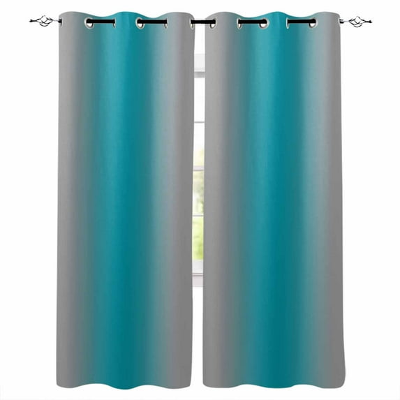 Turquoise Ombre Blackout Curtains for Bedroom Living Room Darkening Curtains 90 Inch Grey Modern Art Farmhouse Black Out Window Curtain Privacy Insulated Window Treatment Grommet Drapes 52"x90"x2