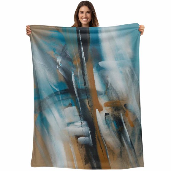 Turquoise Ombre Blanket Soft Cozy Warm Throw Blanket for Couch, Plush Fuzzy Flannel Fleece Blankets for Sofa, Brown Abstract Modern Gradient Retro Art Bed Blankets Lightweight Gifts for Men, 40"x50"