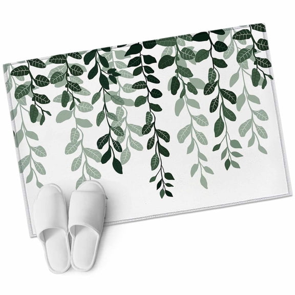 Turquoise Ombre Botanical Bathroom Mat 2x3 FT, Non Slip Small Kitchen Mat, Watercolor Pastoral Leaf Washable Soft Backed Front Door Throw Rug Non-Shedding Indoor Outdoor Doormat for Entryway Sink