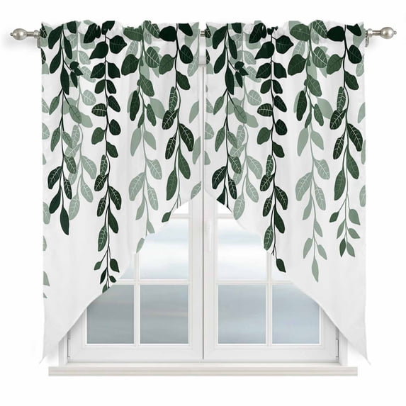 Turquoise Ombre Botanical Kitchen Window Curtains, Swag Curtains Valance for Bedroom Living Room Bathroom, Watercolor Pastoral Leaf Rod Pocket Window Treatment Curtain Block Drapes 2 Panels 36"x45"